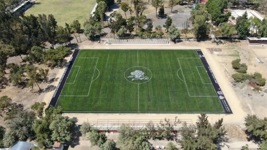 cancha de fútbol con pasto sintético fibrilado para escuelas instalada por Sportmaster