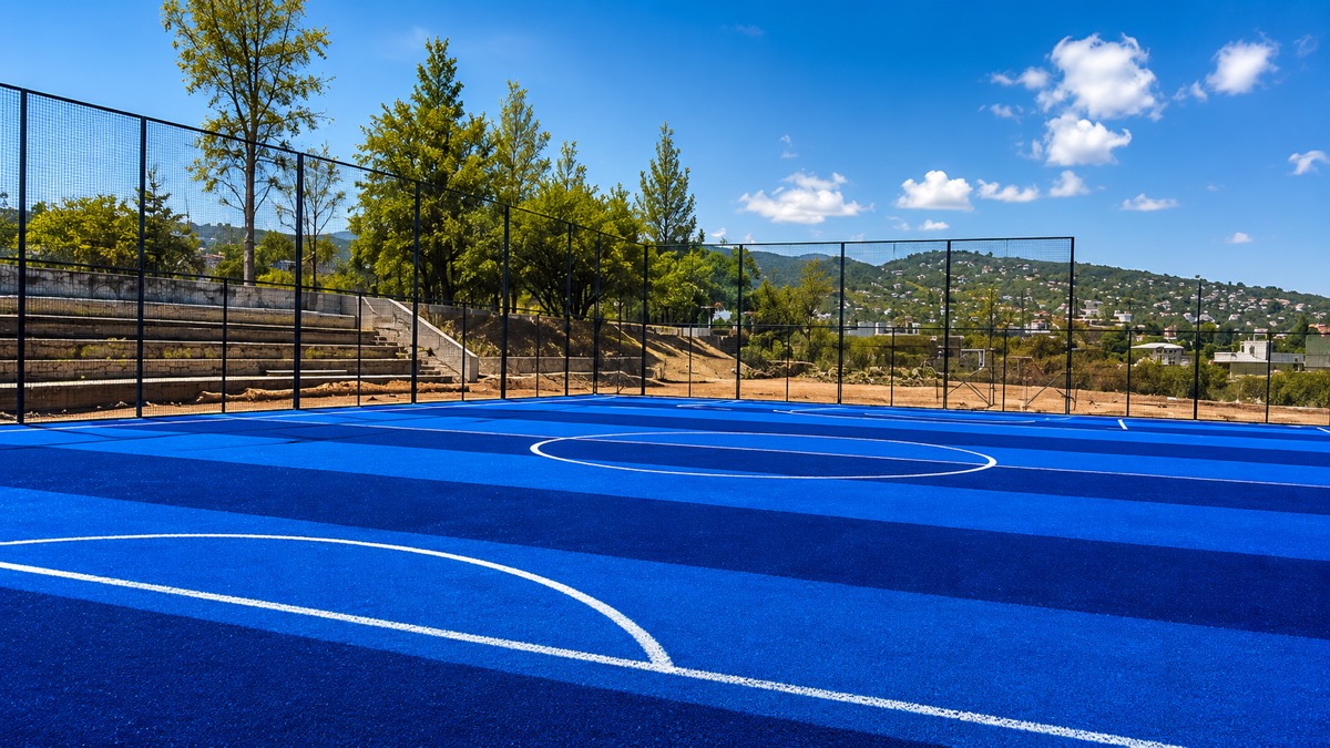 Cancha de pasto sintético azul franjeado — proyecto 08