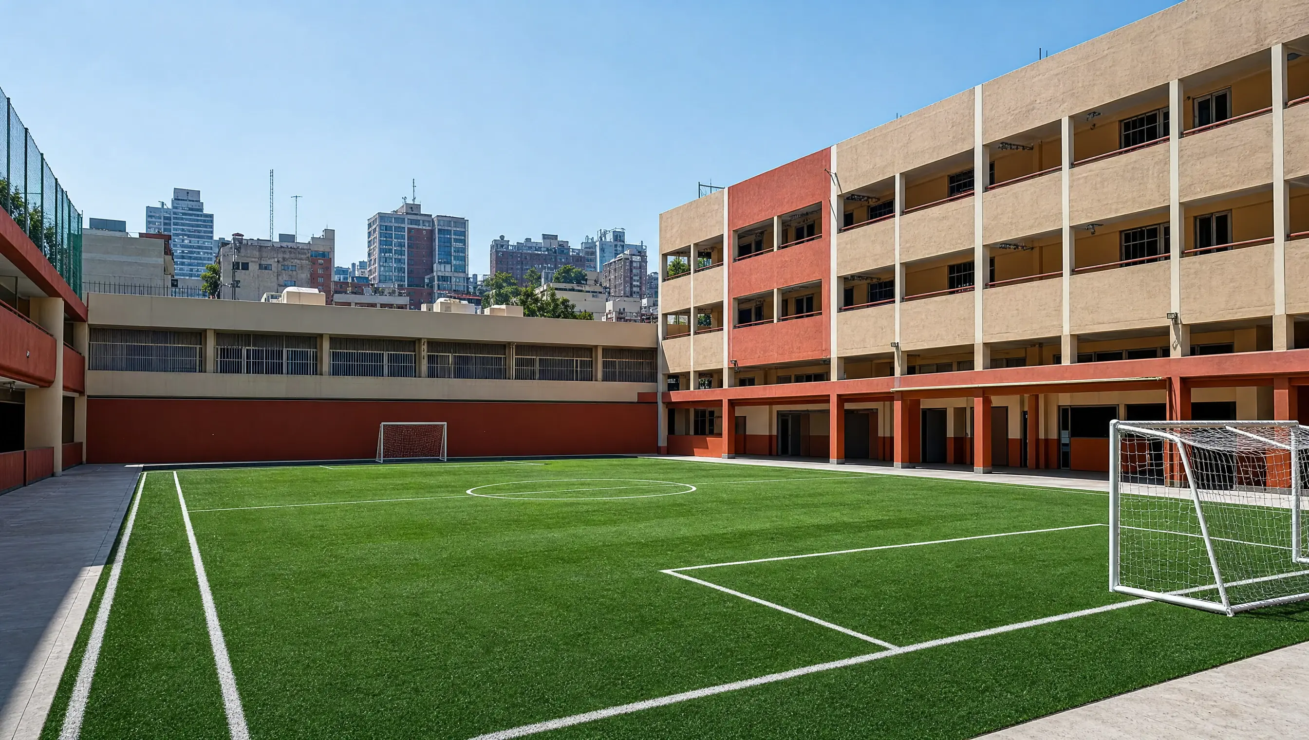 cancha de futbol con pasto sintético para colegio