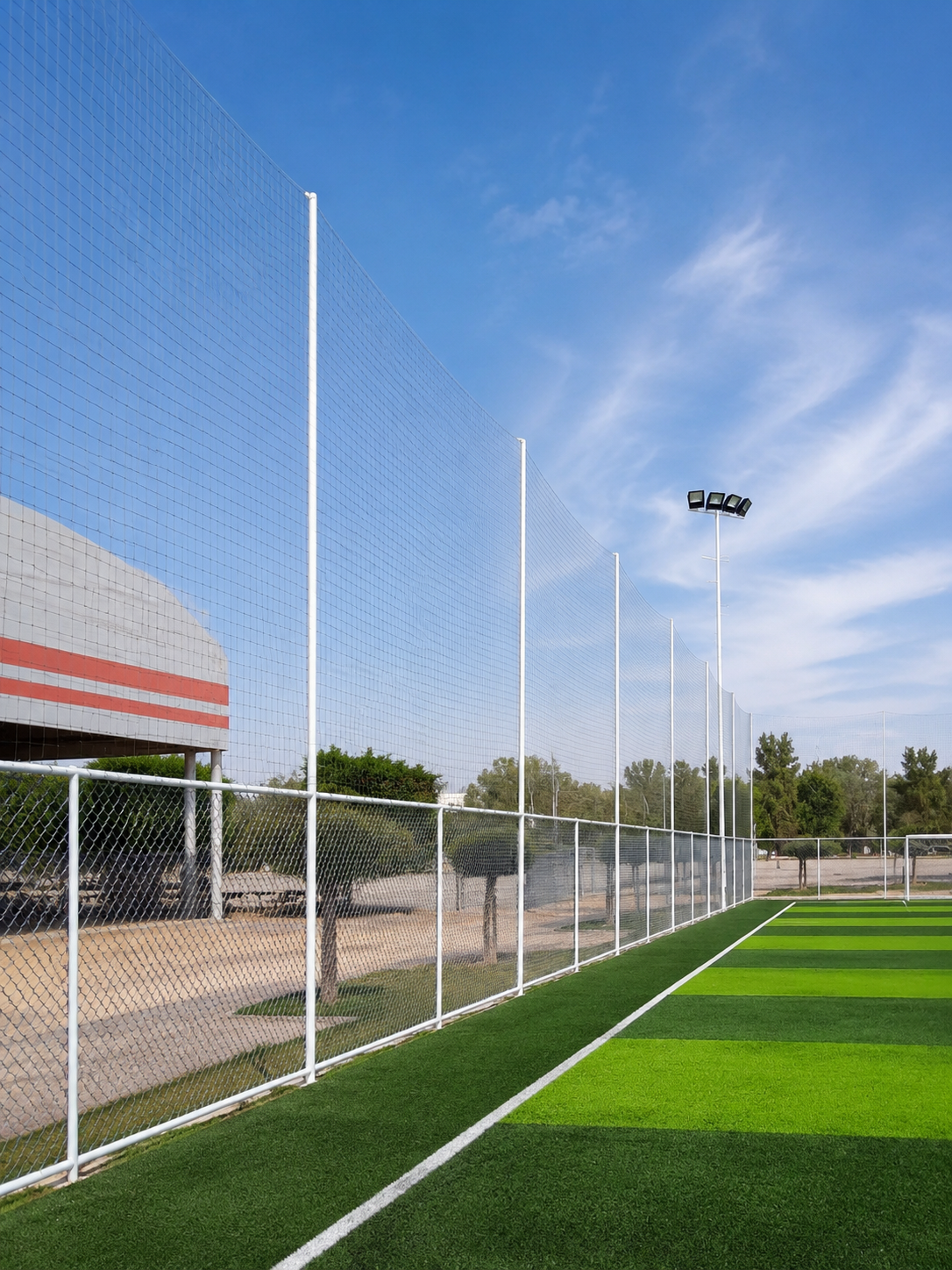 accesorios de fútbol 7 completos con malla ciclónica bancas alumbrado y gradas