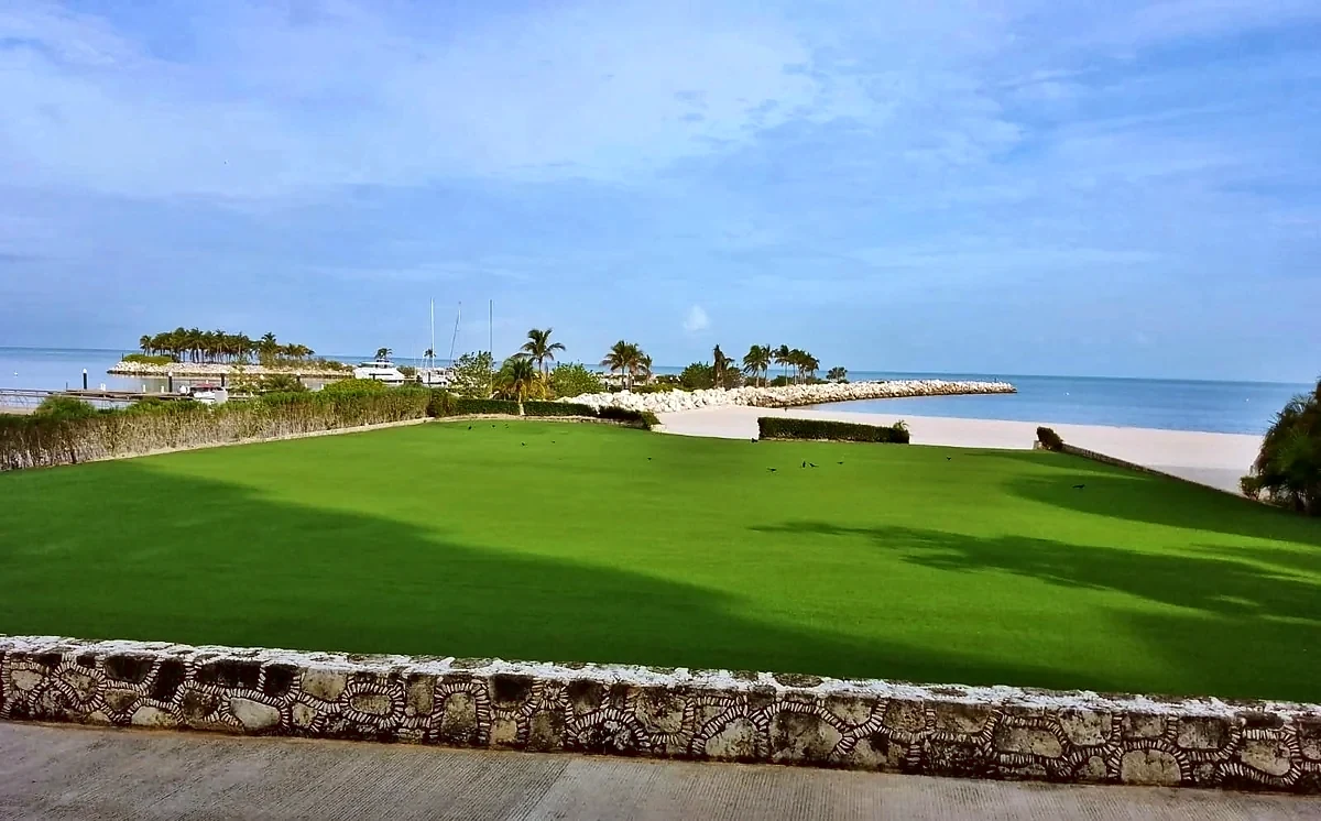 Área verde con pasto sintético con pasto sintético en Country Club Campeche