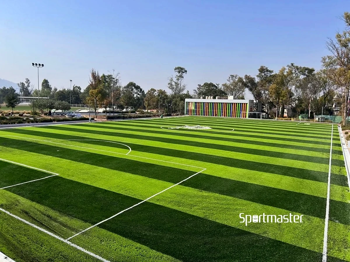 Cancha de fútbol 7 con pasto sintético en Deportivo El Vivero Coautepec, Gustavo A. Madero, Ciudad de México: otra vista de la cancha de fútbol 7