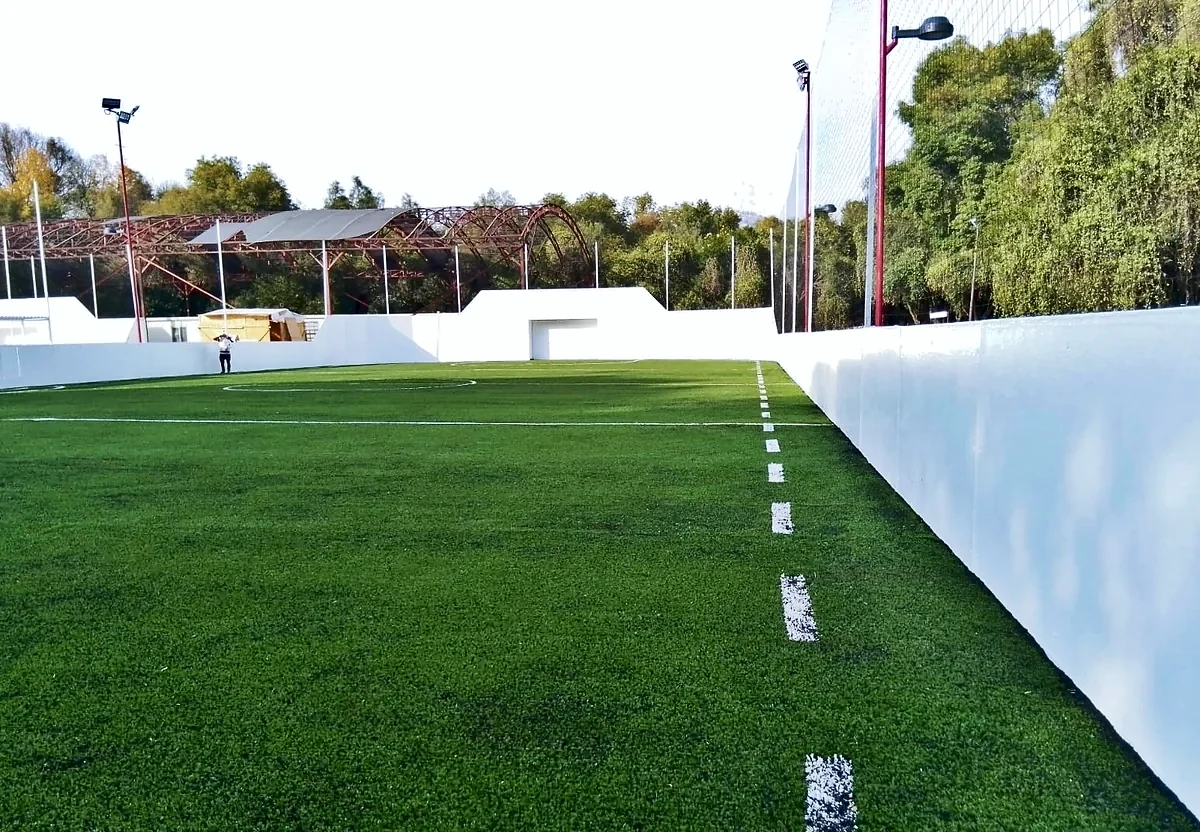 Cancha de fútbol rápido con pasto sintético en Lidgar, Gustavo A. Madero, Ciudad de México: pasto sintético deportivo recién cepillado