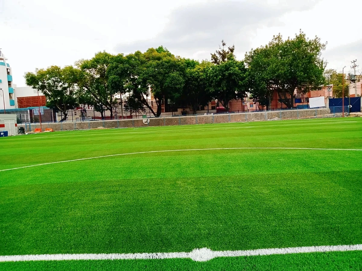 Cancha de fútbol soccer con pasto sintético en Miguel Hidalgo, Ciudad de México: pasto sintético deportivo recién cepillado