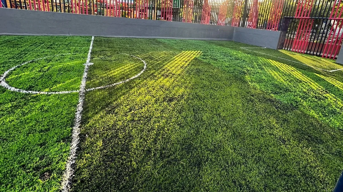 Cancha de minifútbol con pasto sintético en Mansur, Miguel Hidalgo, Ciudad de México: pasto sintético deportivo recién cepillado