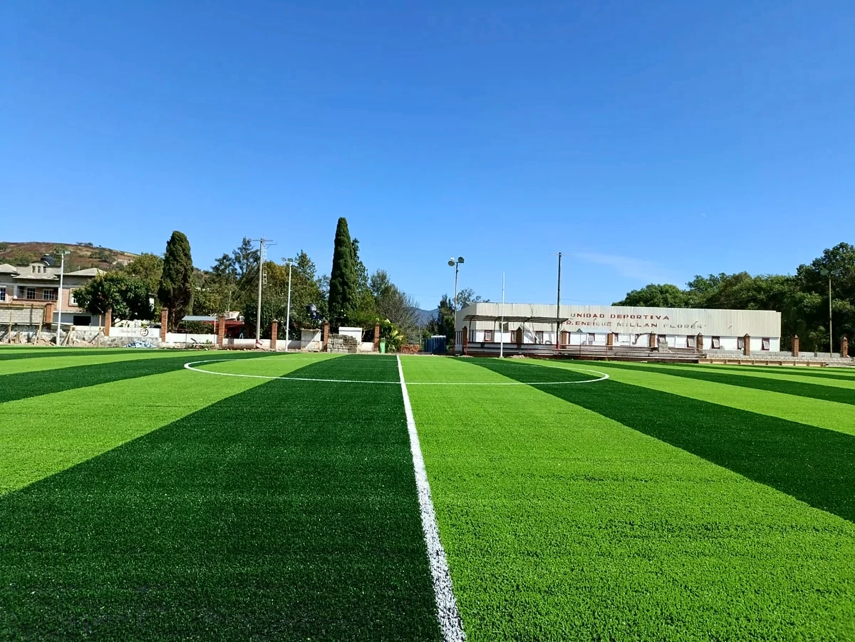Cancha de fútbol soccer con pasto sintético en Unidad Deportiva de Almoloya, Almoloya de Alquisiras