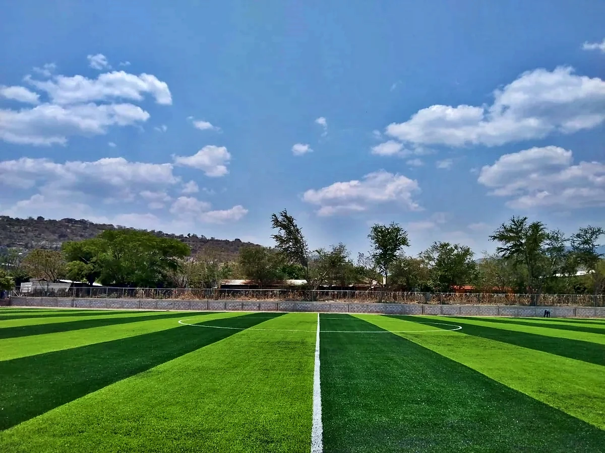 Cancha de fútbol soccer con pasto sintético en Empresa KRONON, Mártir de Cuilapan