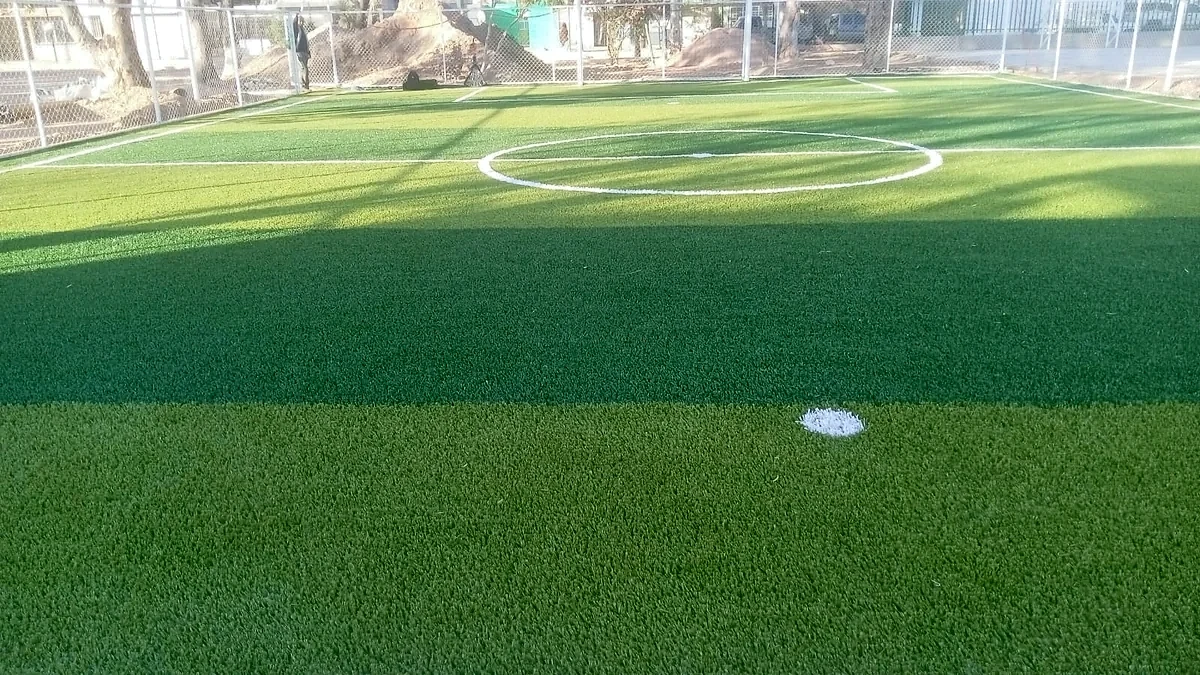 Cancha de fútbol 5 con pasto sintético en San Luis Potosí, San Luis Potosí: líneas insertadas en el pasto sintético