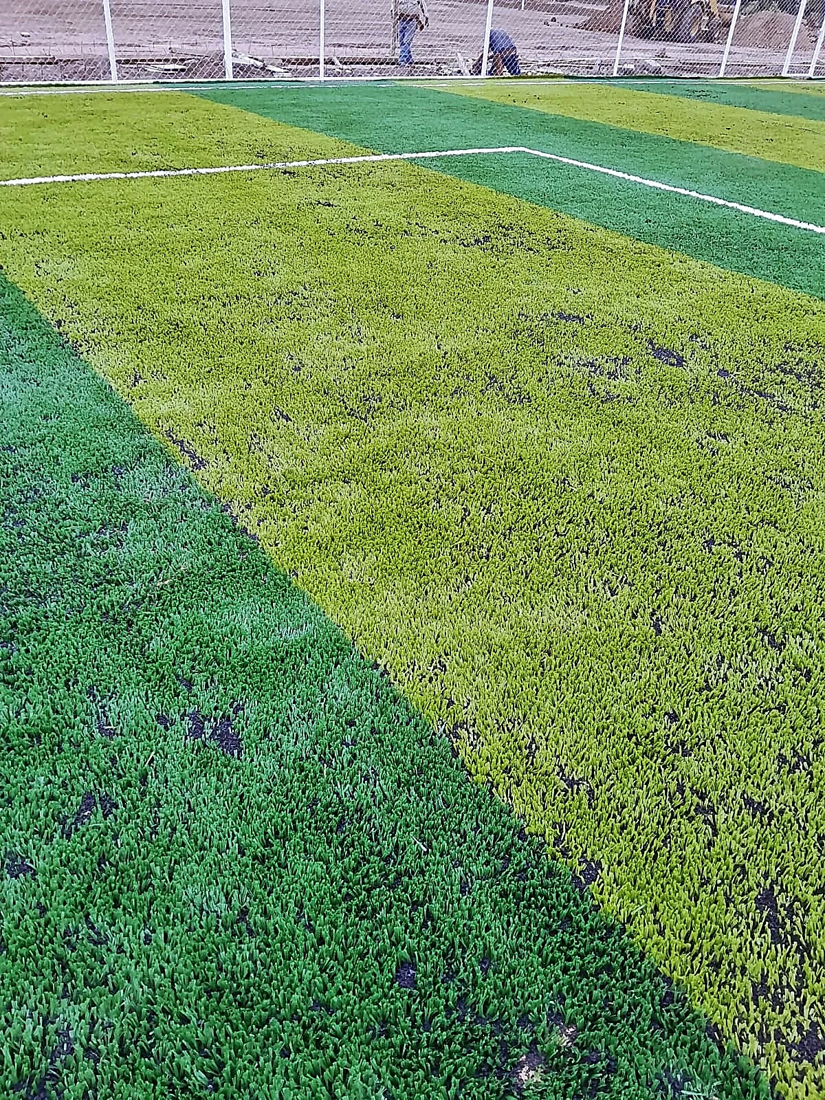Cancha de fútbol 7 con pasto sintético en Instituto Tecnológico Superior de SLP, San Luis Potosí, San Luis Potosí: la cancha desdel fondo
