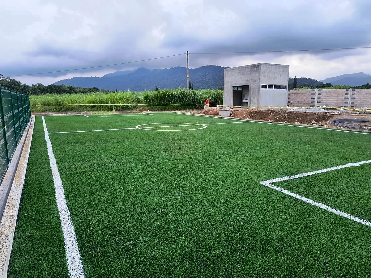 Cancha de fútbol 5 con pasto sintético en Fortin, Veracruz: líneas insertadas en el pasto sintético