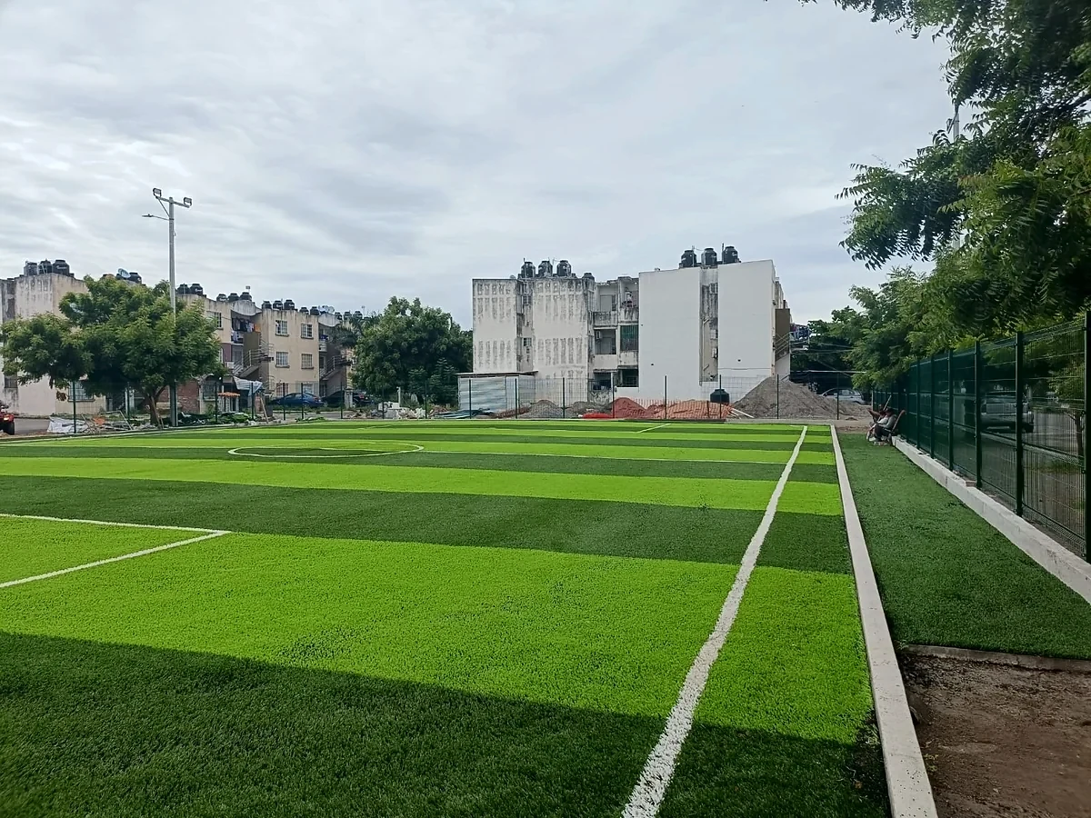 Cancha de fútbol 5 con pasto sintético en Veracruz, Veracruz: líneas insertadas en el pasto sintético