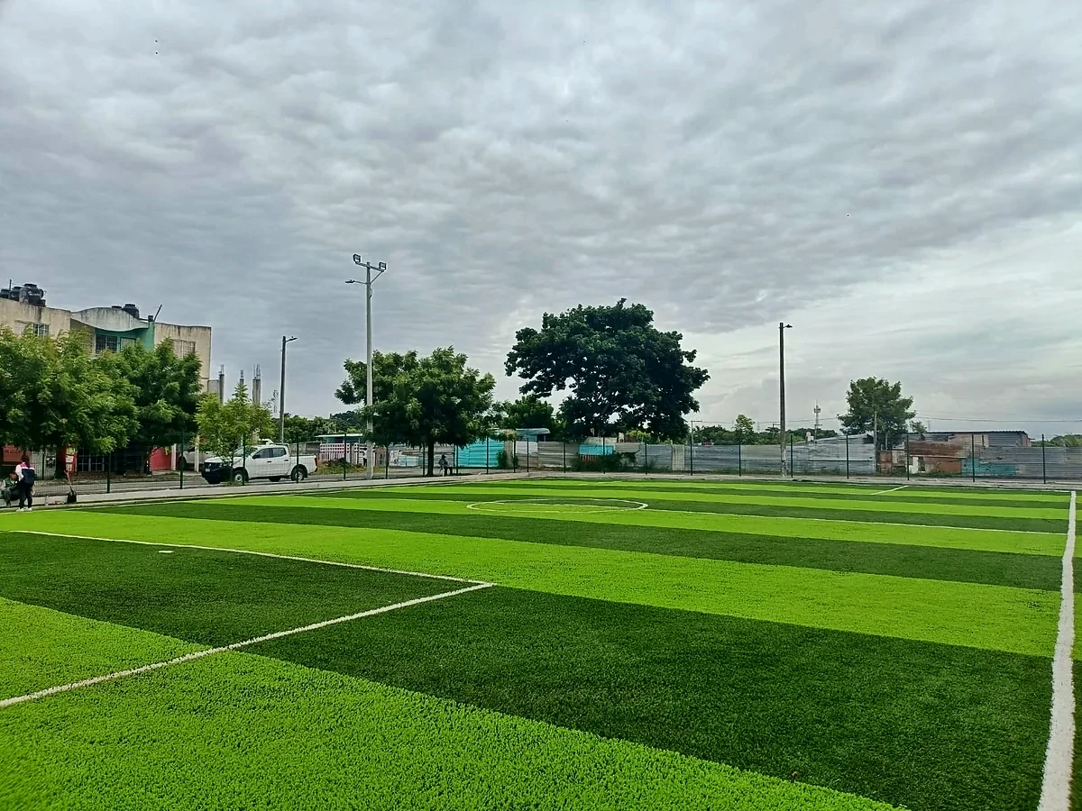 Cancha de fútbol 5 con pasto sintético en Veracruz, Veracruz: la cancha desde la línea lateral